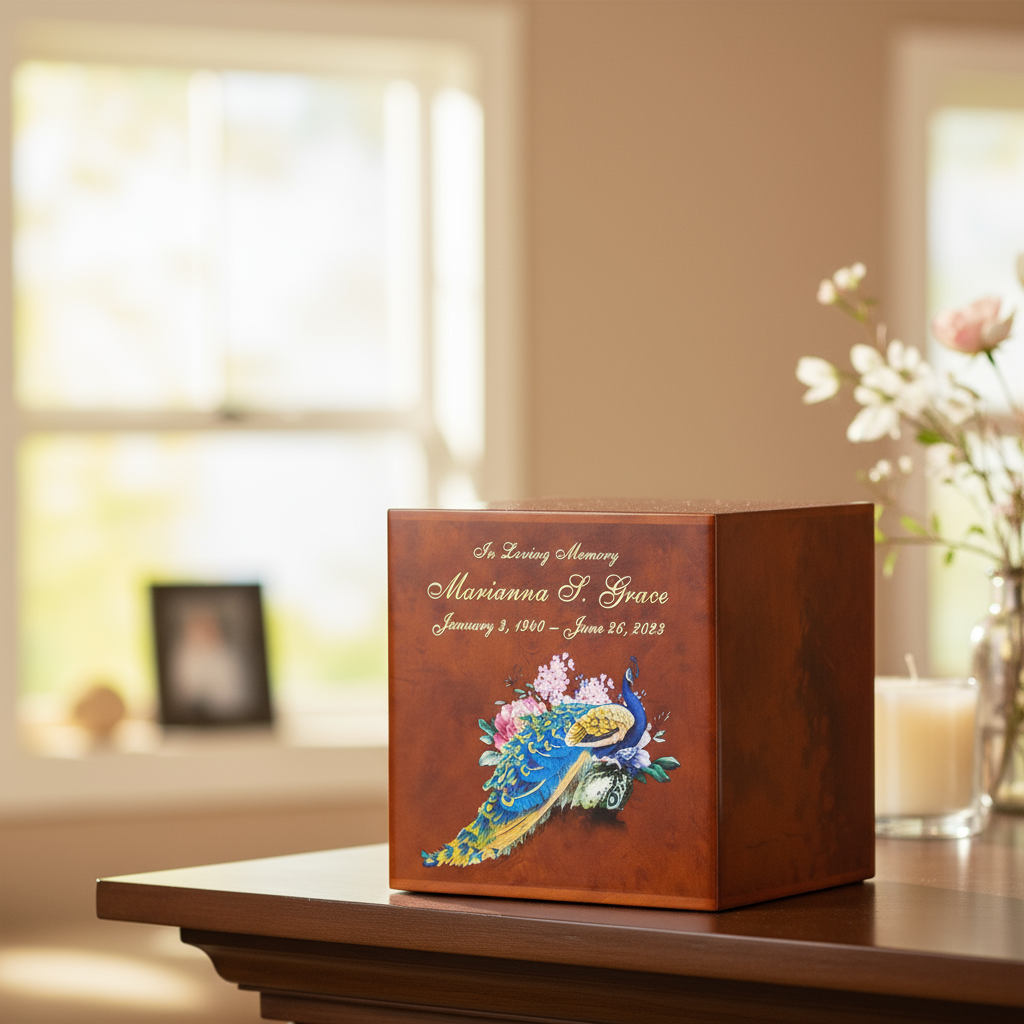 Burlwood Cube Adult Urn