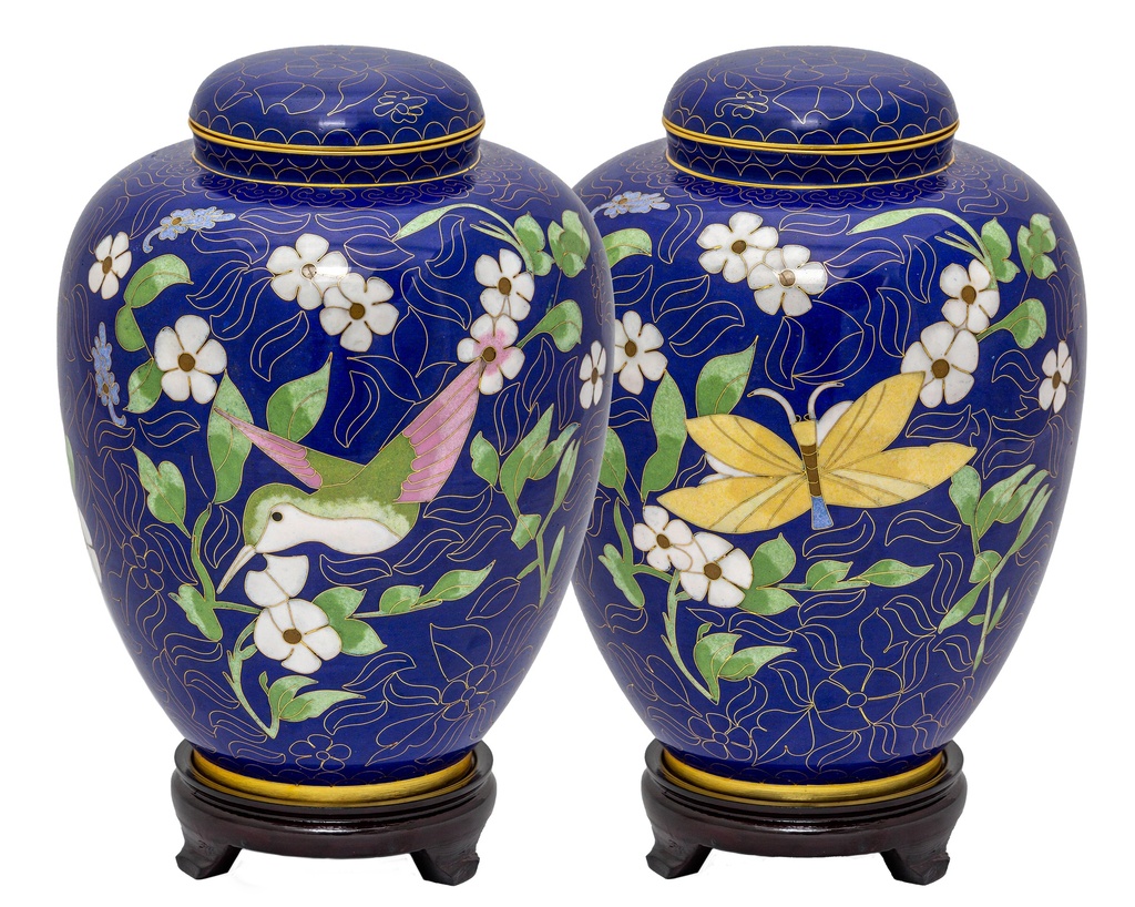 Hummingbird & Butterfly Cloisonné Blue Adult Urn